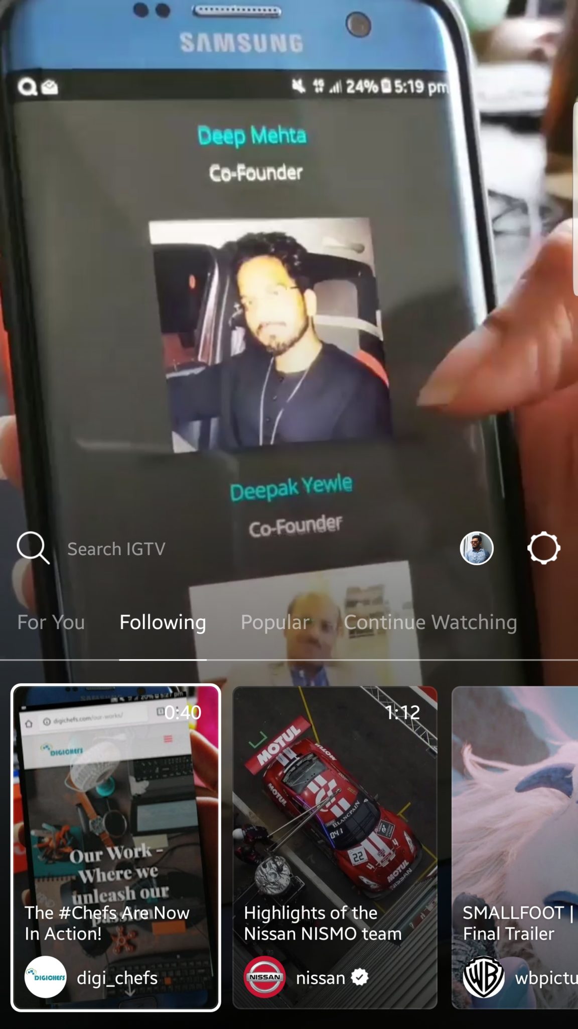 IGTV Settings Gear 