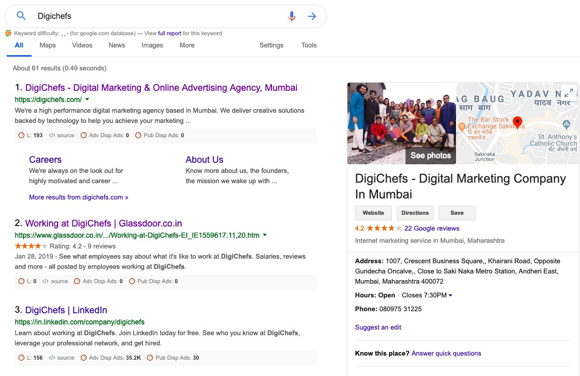 Digichefs Google My Business Listing