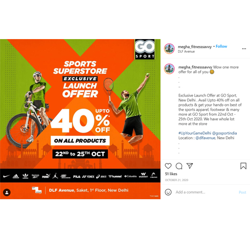 30% increase in page followers & 4X rise in engagement | influencer led store launch campaign for Go Sport