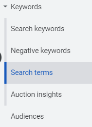 Google ads in the keywords segment 